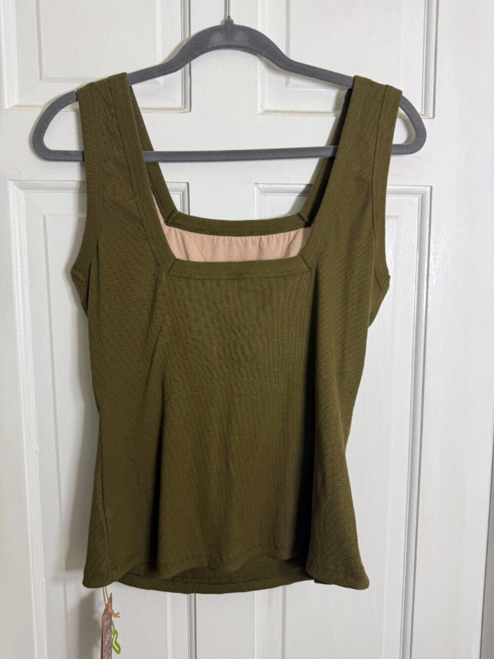 OGL Slinky Square Open-Back Bra Tank Top Regular Length - Brass Olive Green - Picture 5 of 5